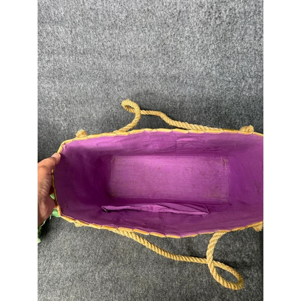 60s Raffia 3d Fruit Embroidered Tote Bag